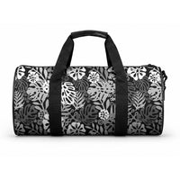 Black Aloha Hawaiian Duffle Bag Monstera Hibiscus Tropical Pattern