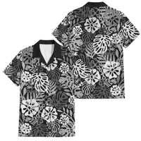 Black Aloha Hawaiian Family Matching Off Shoulder Maxi Dress and Hawaiian Shirt Monstera Hibiscus Tropical Pattern