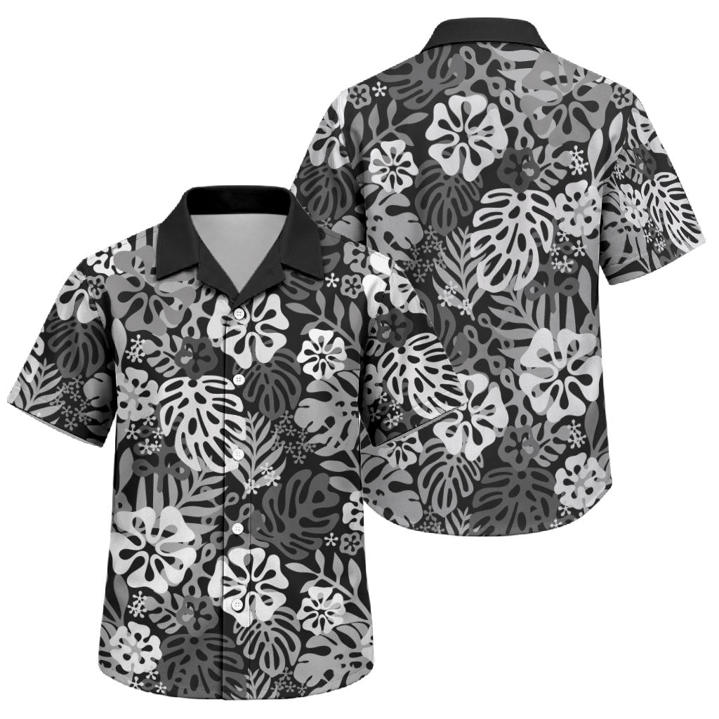 Black Aloha Hawaiian Family Matching Tank Maxi Dress and Hawaiian Shirt Monstera Hibiscus Tropical Pattern