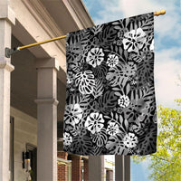 Black Aloha Hawaiian Garden Flag Monstera Hibiscus Tropical Pattern