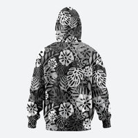 Black Aloha Hawaiian Hoodie Monstera Hibiscus Tropical Pattern
