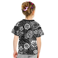 Black Aloha Hawaiian Kid T Shirt Monstera Hibiscus Tropical Pattern