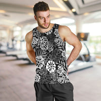 Black Aloha Hawaiian Men Tank Top Monstera Hibiscus Tropical Pattern