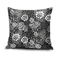 Black Aloha Hawaiian Pillow Cover Monstera Hibiscus Tropical Pattern