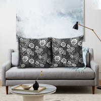 Black Aloha Hawaiian Pillow Cover Monstera Hibiscus Tropical Pattern