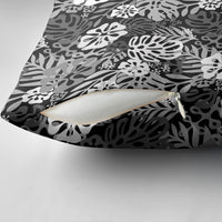 Black Aloha Hawaiian Pillow Cover Monstera Hibiscus Tropical Pattern