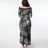 Black Aloha Hawaiian Puletasi Monstera Hibiscus Tropical Pattern