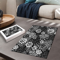 Black Aloha Hawaiian Puzzle Monstera Hibiscus Tropical Pattern