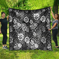 Black Aloha Hawaiian Quilt Monstera Hibiscus Tropical Pattern