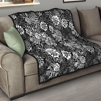 Black Aloha Hawaiian Quilt Monstera Hibiscus Tropical Pattern