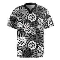 Black Aloha Hawaiian Rugby Jersey Monstera Hibiscus Tropical Pattern