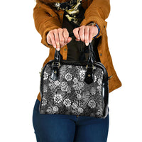 Black Aloha Hawaiian Shoulder Handbag Monstera Hibiscus Tropical Pattern