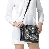 Black Aloha Hawaiian Shoulder Handbag Monstera Hibiscus Tropical Pattern