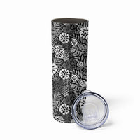 Black Aloha Hawaiian Skinny Tumbler Monstera Hibiscus Tropical Pattern