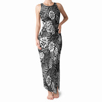 Black Aloha Hawaiian Tank Maxi Dress Monstera Hibiscus Tropical Pattern
