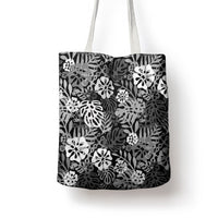 Black Aloha Hawaiian Tote Bag Monstera Hibiscus Tropical Pattern