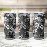 Black Aloha Hawaiian Tumbler Cup Monstera Hibiscus Tropical Pattern