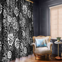 Black Aloha Hawaiian Window Curtain Monstera Hibiscus Tropical Pattern