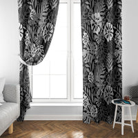 Black Aloha Hawaiian Window Curtain Monstera Hibiscus Tropical Pattern
