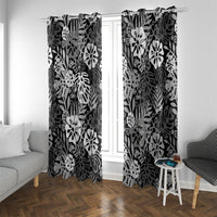 Black Aloha Hawaiian Window Curtain Monstera Hibiscus Tropical Pattern