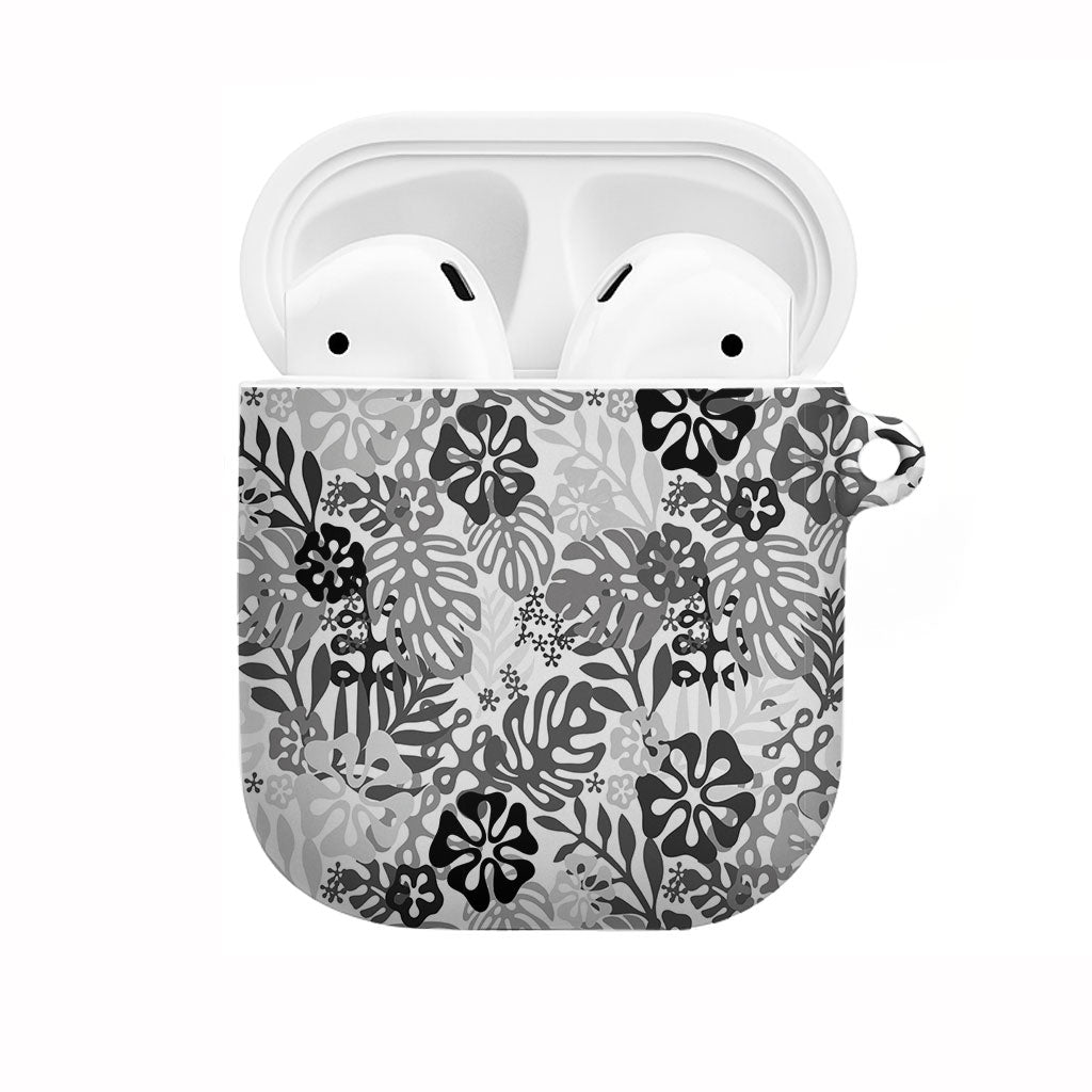 White Aloha Hawaiian AirPods Case Monstera Hibiscus Tropical Pattern