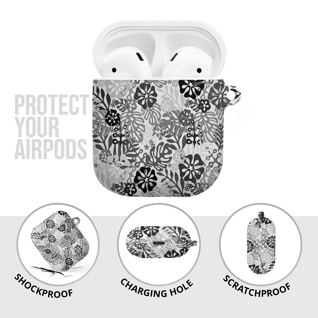 White Aloha Hawaiian AirPods Case Monstera Hibiscus Tropical Pattern