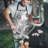 White Aloha Hawaiian Apron Monstera Hibiscus Tropical Pattern