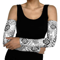 White Aloha Hawaiian Arm Sleeves Monstera Hibiscus Tropical Pattern