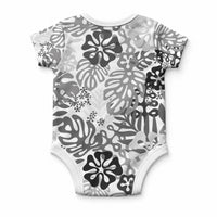 White Aloha Hawaiian Baby Onesie Monstera Hibiscus Tropical Pattern