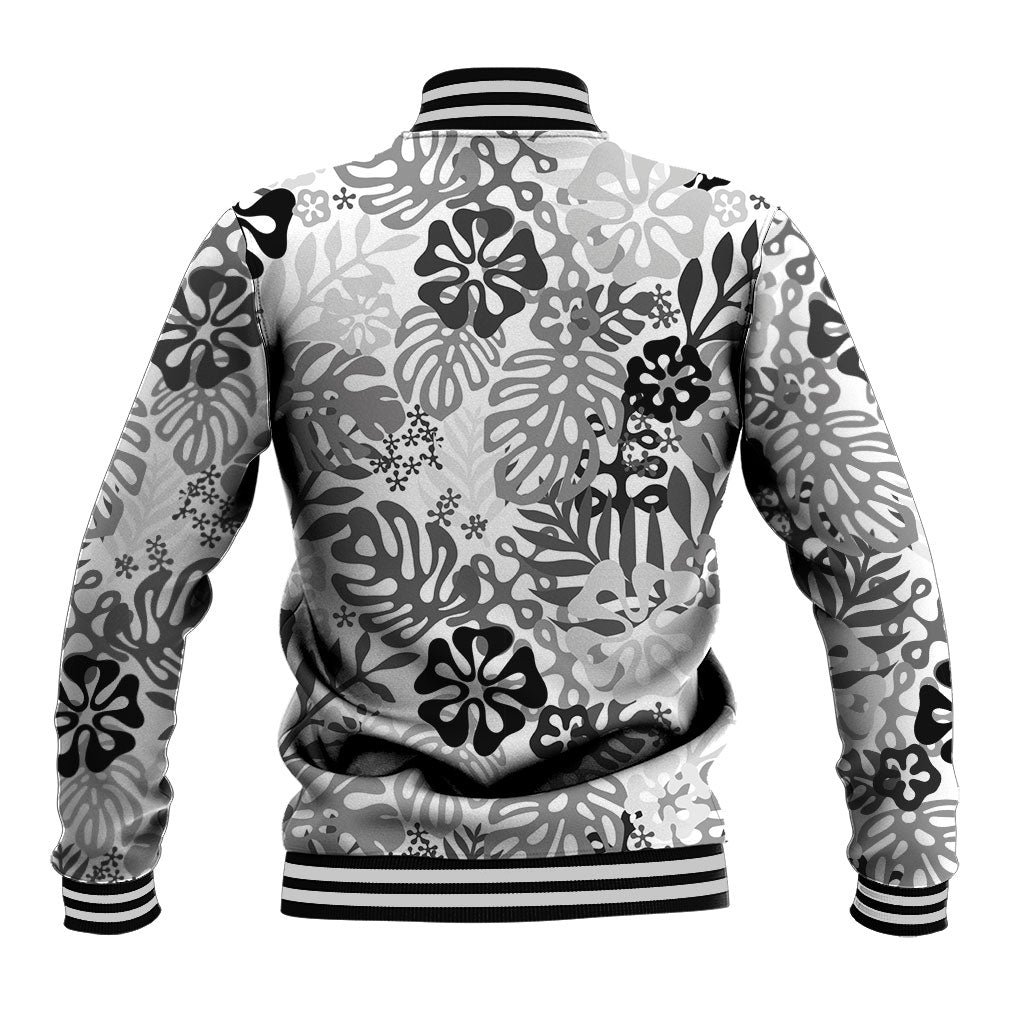 White Aloha Hawaiian Baseball Jacket Monstera Hibiscus Tropical Pattern