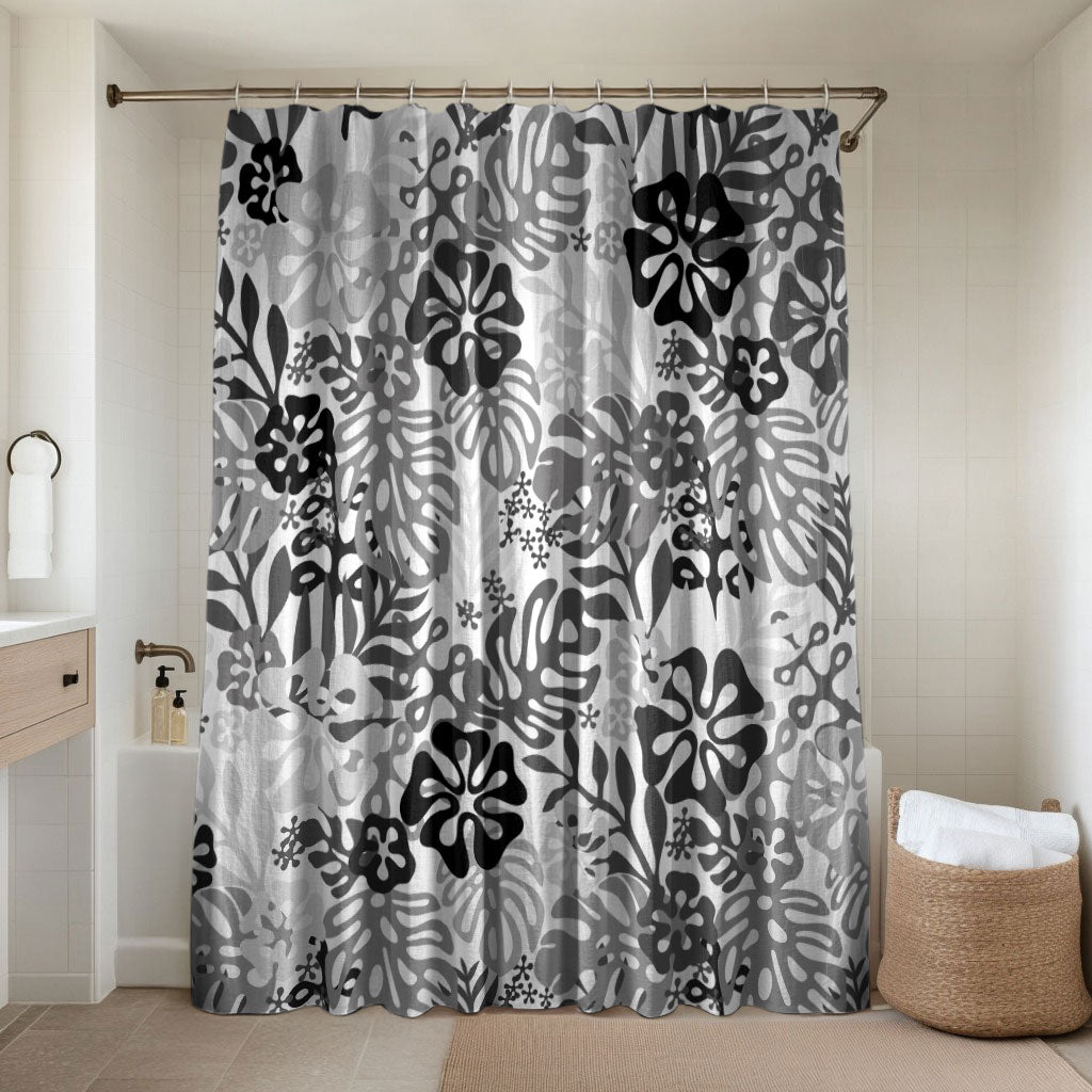 White Aloha Hawaiian Bathroom Set Monstera Hibiscus Tropical Pattern