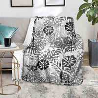 White Aloha Hawaiian Blanket Monstera Hibiscus Tropical Pattern
