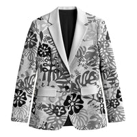 White Aloha Hawaiian Blazer Monstera Hibiscus Tropical Pattern