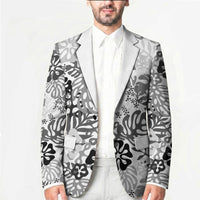 White Aloha Hawaiian Blazer Monstera Hibiscus Tropical Pattern