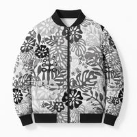 White Aloha Hawaiian Bomber Puffer Jacket Monstera Hibiscus Tropical Pattern
