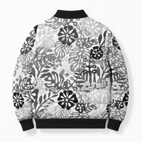 White Aloha Hawaiian Bomber Puffer Jacket Monstera Hibiscus Tropical Pattern