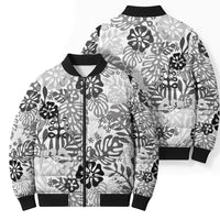 White Aloha Hawaiian Bomber Puffer Jacket Monstera Hibiscus Tropical Pattern