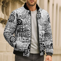 White Aloha Hawaiian Bomber Puffer Jacket Monstera Hibiscus Tropical Pattern