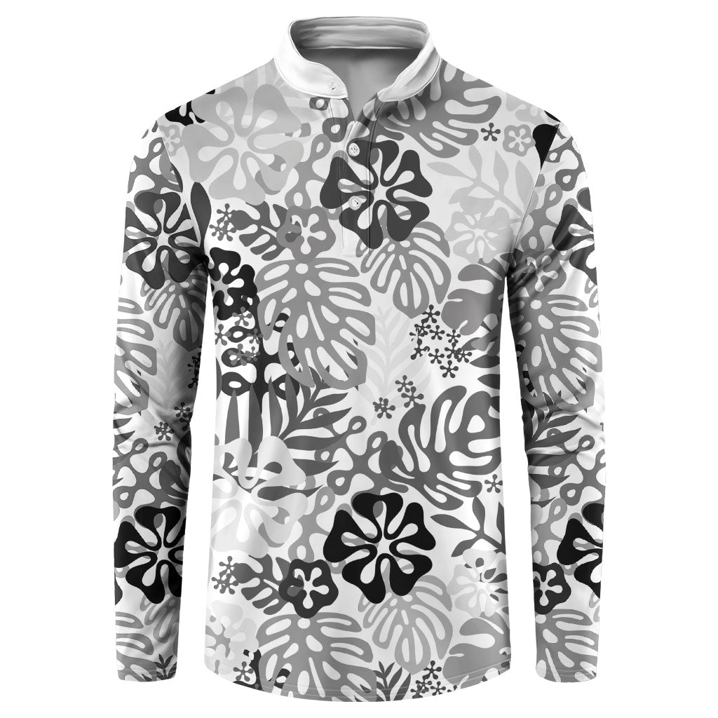 White Aloha Hawaiian Button Sweatshirt Monstera Hibiscus Tropical Pattern