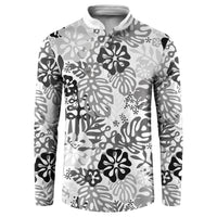 White Aloha Hawaiian Button Sweatshirt Monstera Hibiscus Tropical Pattern