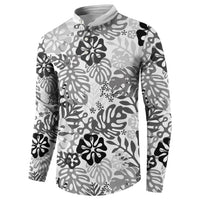 White Aloha Hawaiian Button Sweatshirt Monstera Hibiscus Tropical Pattern