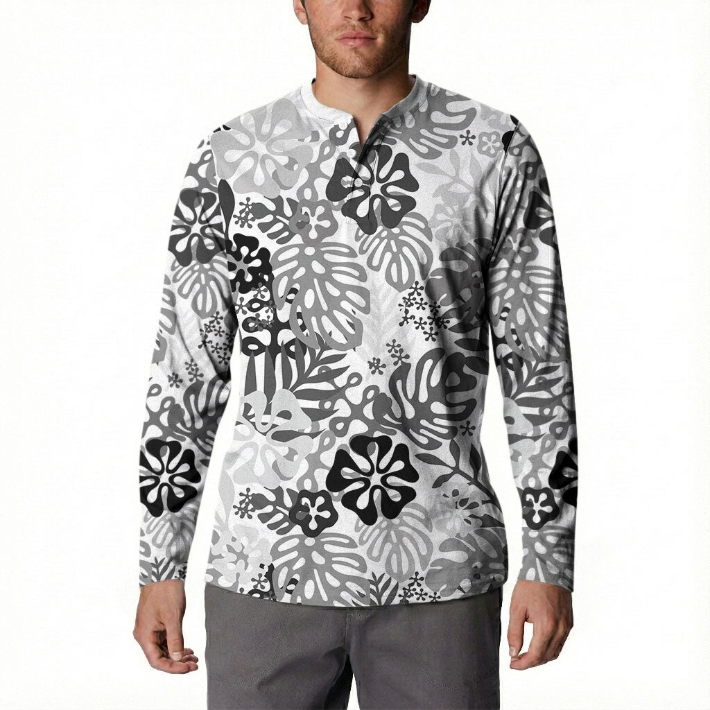 White Aloha Hawaiian Button Sweatshirt Monstera Hibiscus Tropical Pattern