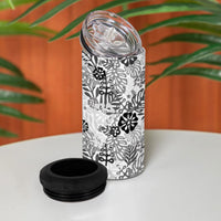 White Aloha Hawaiian 4 in 1 Can Cooler Tumbler Monstera Hibiscus Tropical Pattern