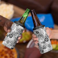 White Aloha Hawaiian 4 in 1 Can Cooler Tumbler Monstera Hibiscus Tropical Pattern