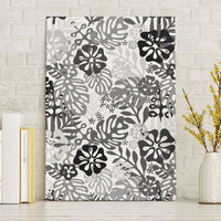 White Aloha Hawaiian Canvas Wall Art Monstera Hibiscus Tropical Pattern