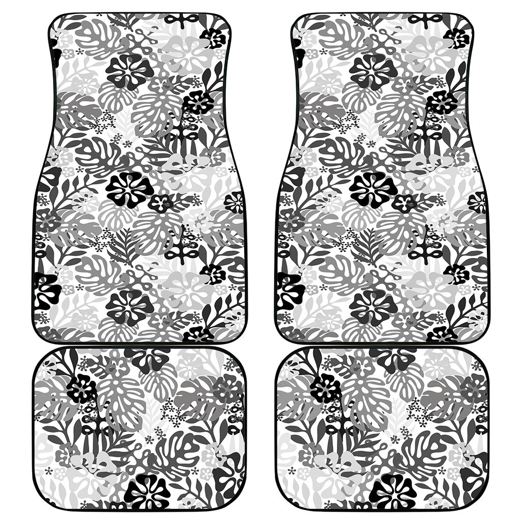 White Aloha Hawaiian Car Mats Monstera Hibiscus Tropical Pattern