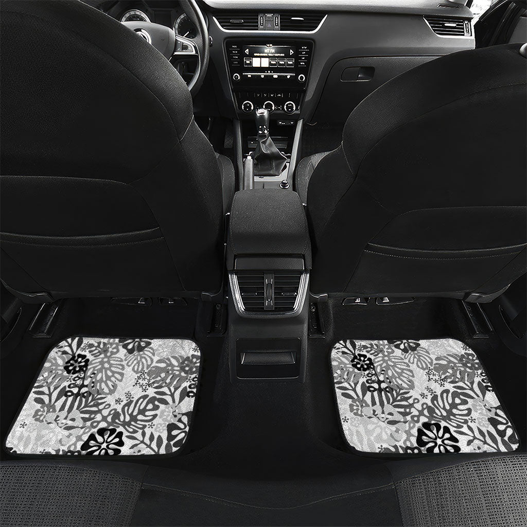 White Aloha Hawaiian Car Mats Monstera Hibiscus Tropical Pattern