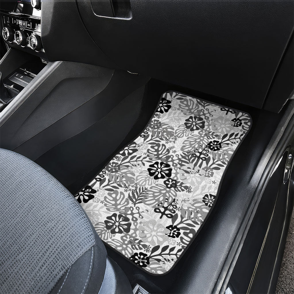 White Aloha Hawaiian Car Mats Monstera Hibiscus Tropical Pattern