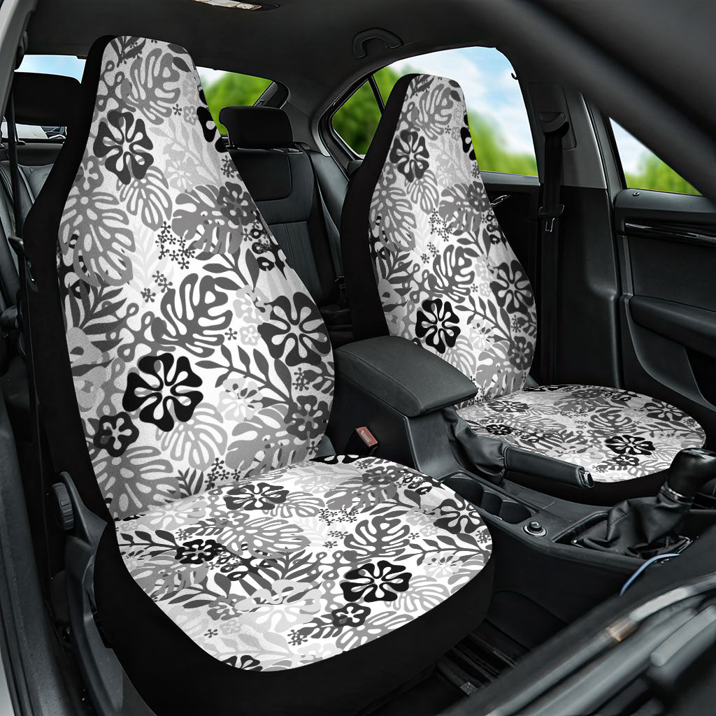 White Aloha Hawaiian Car Seat Cover Monstera Hibiscus Tropical Pattern