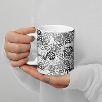 White Aloha Hawaiian Ceramic Mug Monstera Hibiscus Tropical Pattern